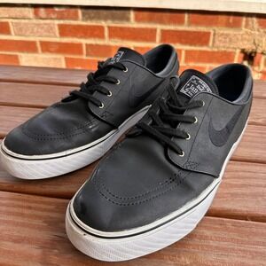 Skate Nike Stefan Janoski Skateboarding Shoes Leather Sneakers Black Mens 12